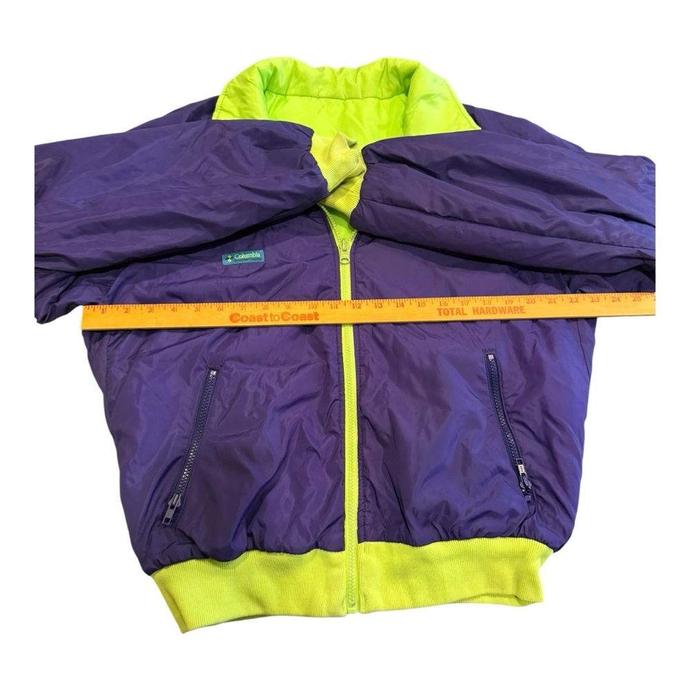 Columbia Vintage Reversible 90s Day Glow Coat Jacket Puffy Yellow Purple Mens L - Picture 9 of 14